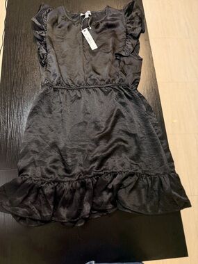 Steve Madden Black Satin-Style Ruffle Dress